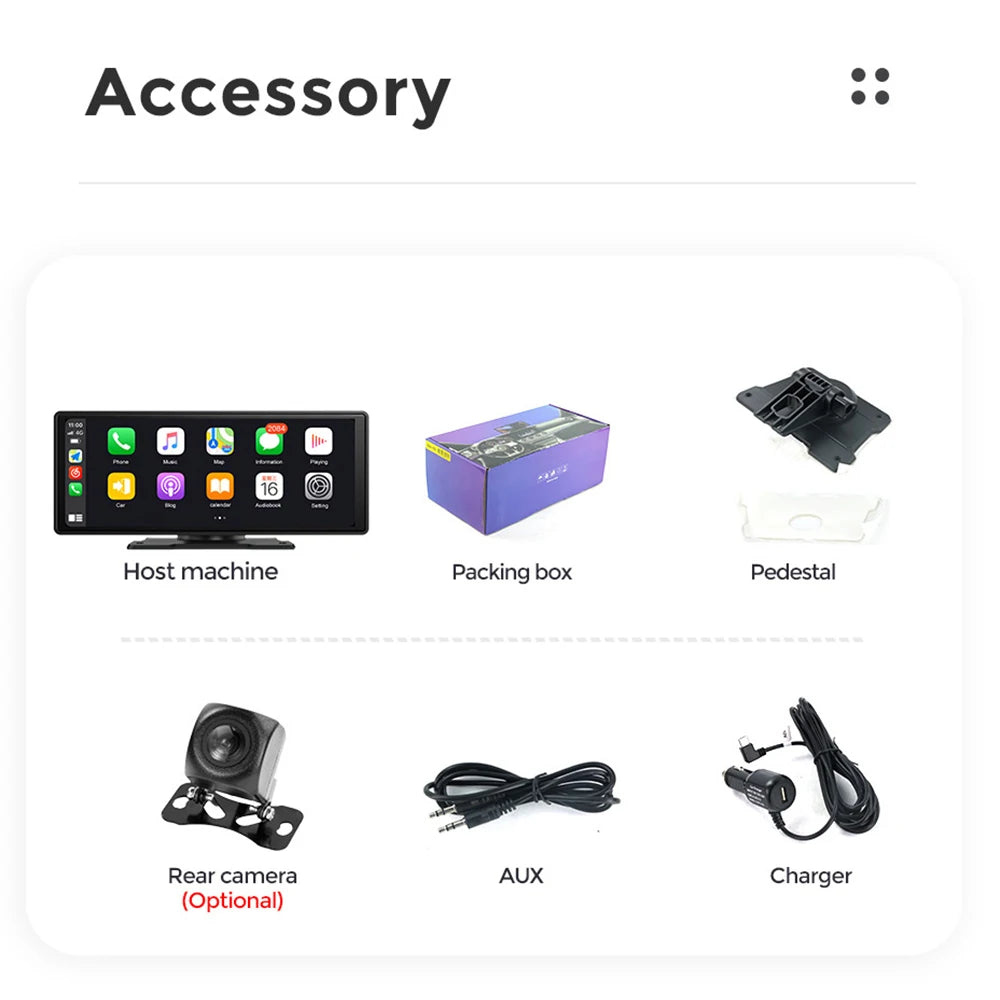 10.26" Car Monitor Wireless Carplay Android-Auto Screen DSP WIFI Multimedia Player Support HD Camera FM AUX Navigation Dashboard