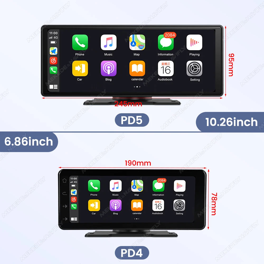 10.26" Car Monitor Wireless Carplay Android-Auto Screen DSP WIFI Multimedia Player Support HD Camera FM AUX Navigation Dashboard